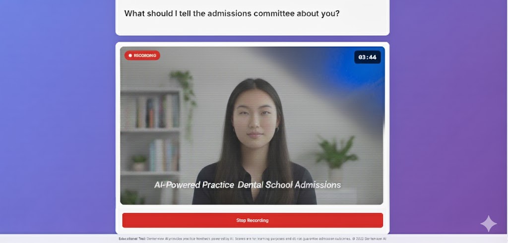 Denterview AI live mock interview with recording active and timed response